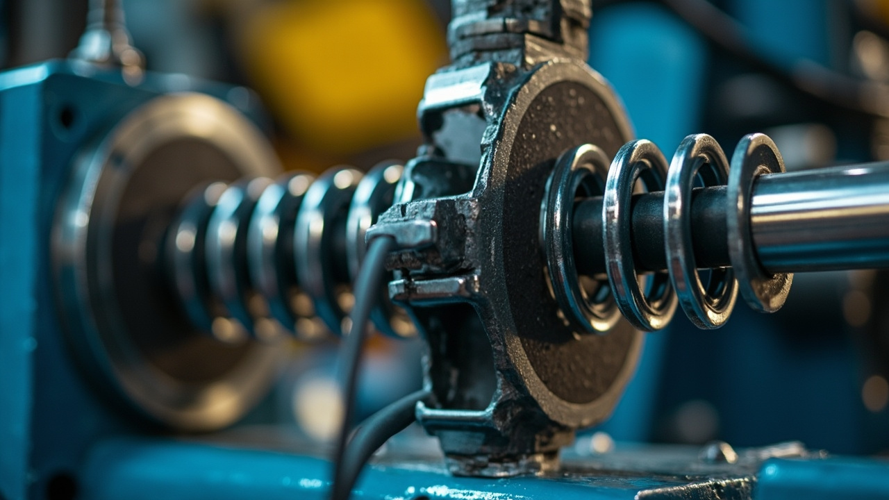 Engineer checking leaf springs on a vibratory drive unit